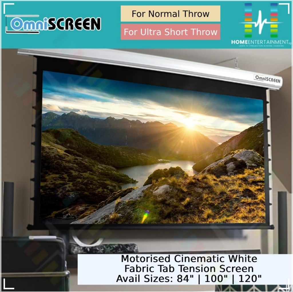 OmniSCREEN Motorised Wall/ Ceiling Cinematic White Screen with Tab Tension For Normal Throw & Ultra Short Throw Projector