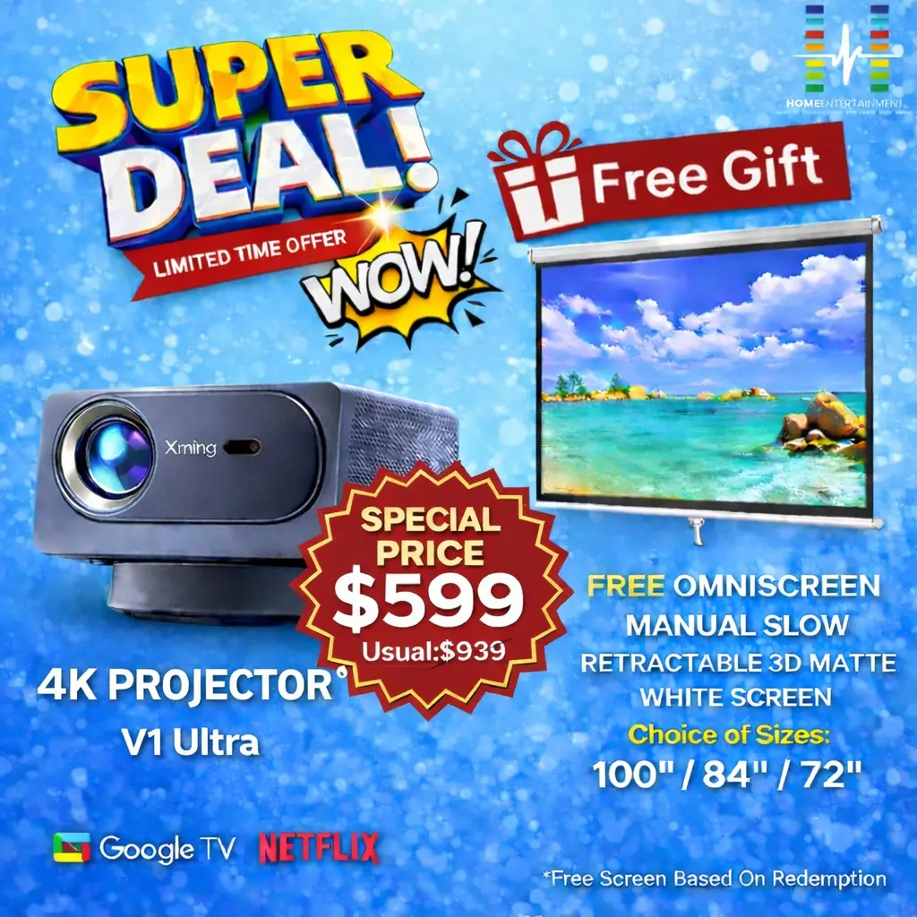 (PROMOTION FREE SCREEN) Formovie Xming V1 Ultra True 4K Projector @ Unbeatable Price - FREE Google TV Stick