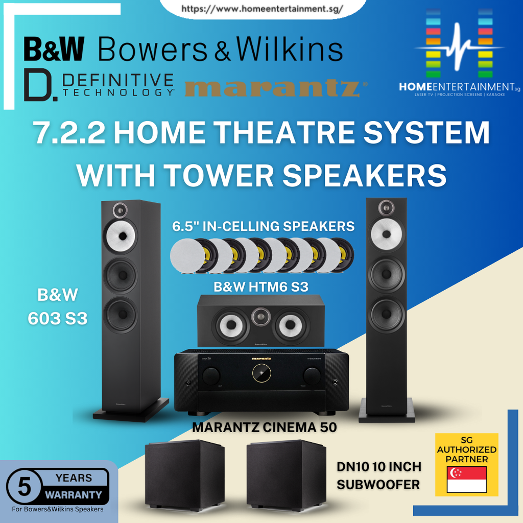 7.2.2 HOME THEATRE SYSTEM WITH B&W TOWER SPEAKERS & CENTRE SPEAKER MARANTZ AMPLFIER WITH DEFINITIVE TECHNOLOGY SUBWOOFER