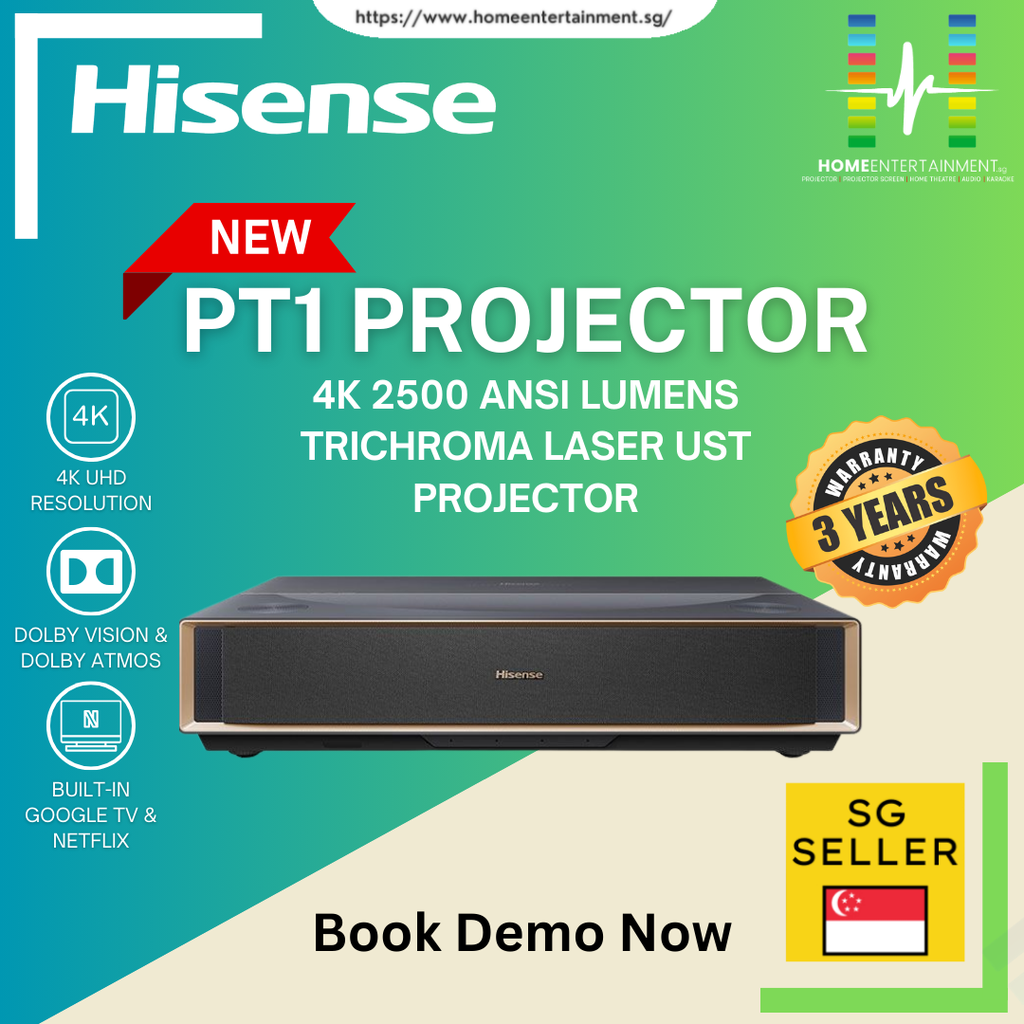 [ EXCLUSIVE PRE-LAUNCH ] Hisense PT1 4K TriChroma Laser Cinema (up to 150"), 2,500 ANSI LUMENS (3 Years Warranty)