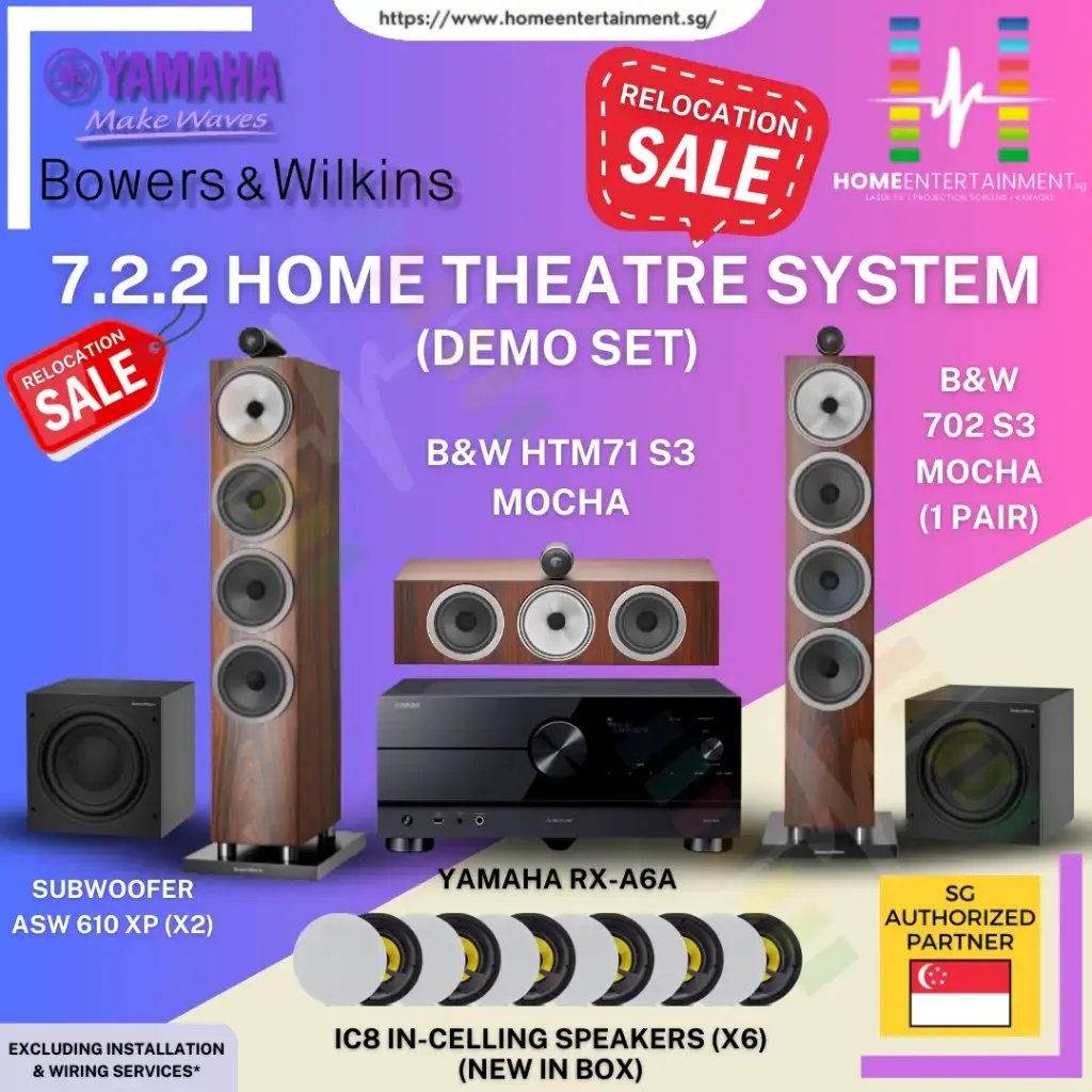 [DEMO SET] B&W HTM71 S3 CENTER CHANNEL SPEAKER MOCHA + SUBWOOFER ASW 610 XP (X2) + B&W 702 S3 MOCHA FLOOR-STANDING SPEAKERS (1 PAIR) + YAMAHA RX-A6A AV RECEIVER + IC8 IN-CEILING SPEAKERS NEW IN BOX (x6) 7.2.2 HOME THEATER SYSTEM