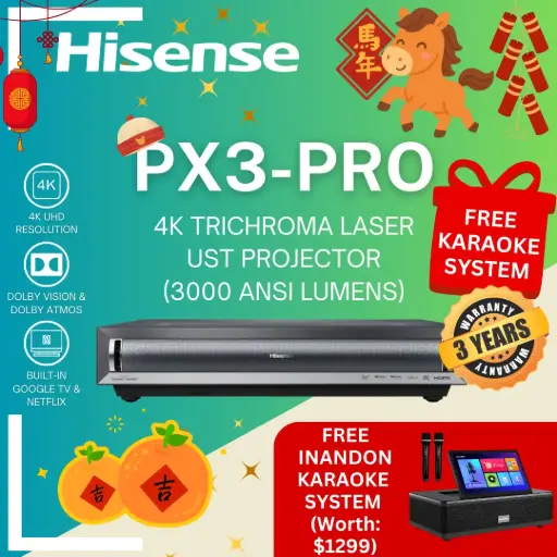 Hisense PX3-PRO TriChroma Triple Laser 4K Ultra Short Throw Projector For Home Cinema 3000 ANSI Lumens - 3 Years Warranty