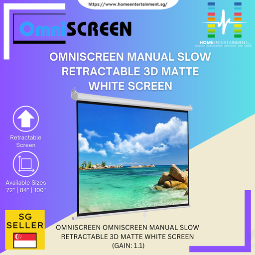 OmniSCREEN Manual Slow Retractable 3D Matte White Screen (Gain 1.1)