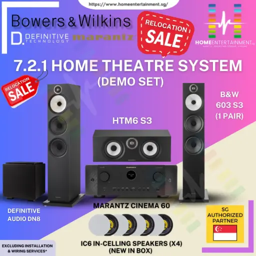 [DEMO SET] 603 S3 FLOOR-STANDING SPEAKER (1 PAIR) + HTM6 S3 CENTER-CHANNEL SPEAKER + CINEMA 60 AV RECEIVER + DEFINITIVE AUDIO DN8 + IC6 IN-CEILING SPEAKERS NEW IN BOX (x4) 7.2.1 HOME THEATRE SYSTEM